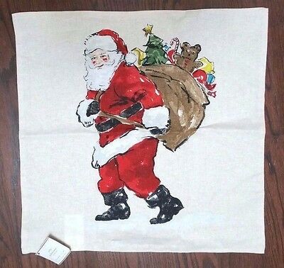 Pottery Barn ~ Painted Santa Claus Holiday Christmas Red Pillow Cover 20"