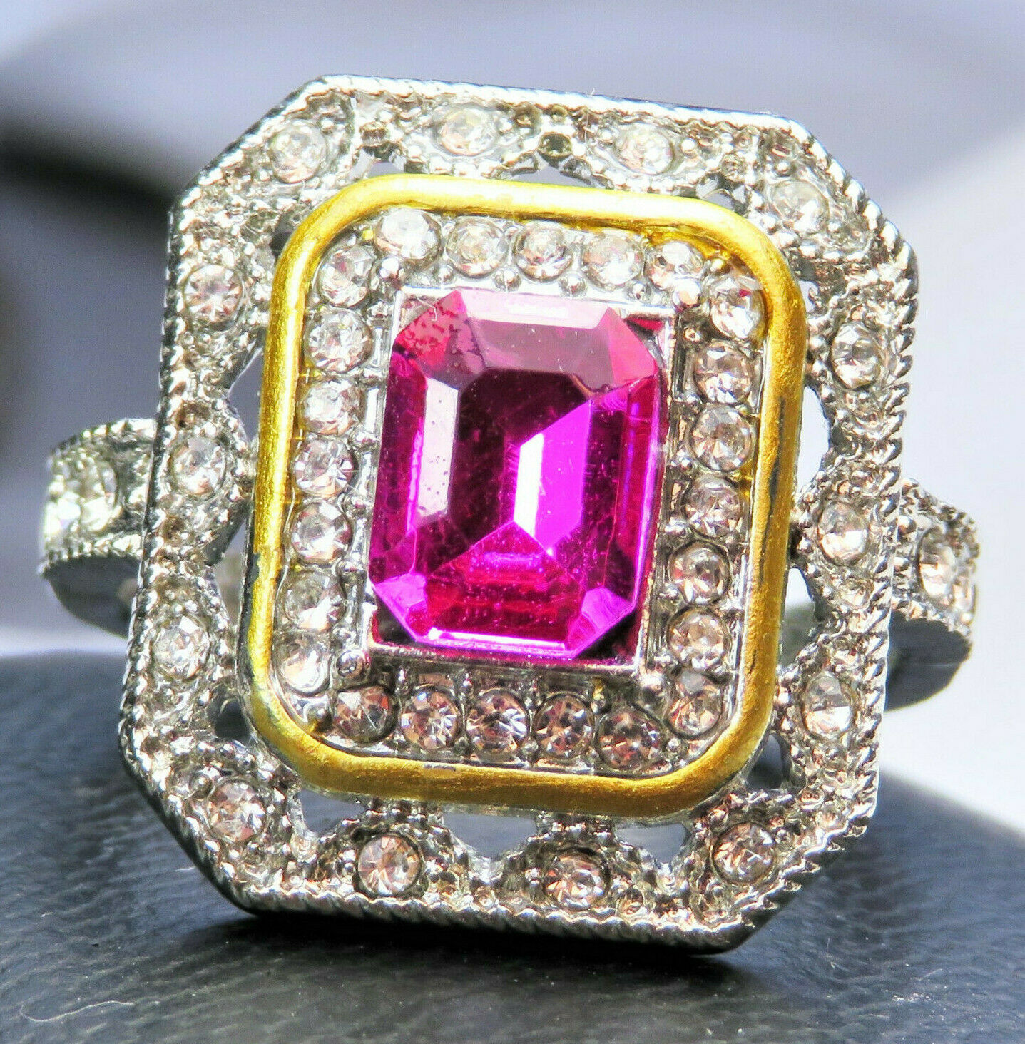 Pink Sapphire Filigree Antique-style Silver Ring, Size 8.25