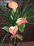 Coral Colored Calla Lilies Onion Grass Tall Black Vase Wedding Reception Flowers