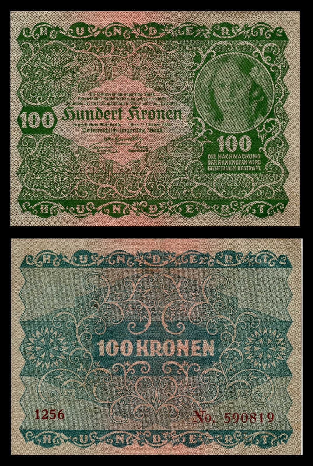 Austria P77, 2 Kronen, 1922, Oesterreichisch-ungarische Bank Princess?