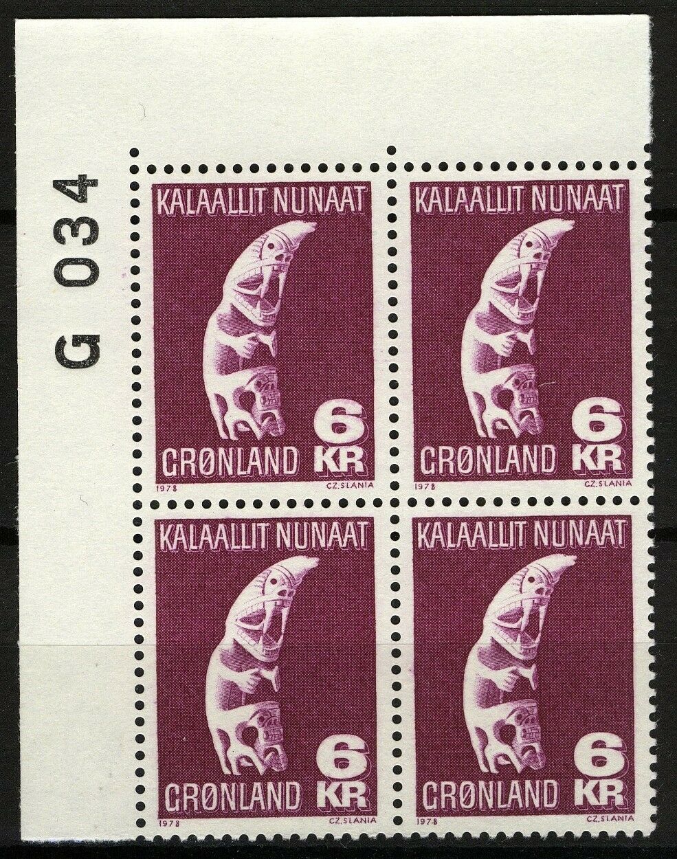 Greenland 1978, 6kr Arts And Crafts G034 Imprint Block Mnh, Mi 110