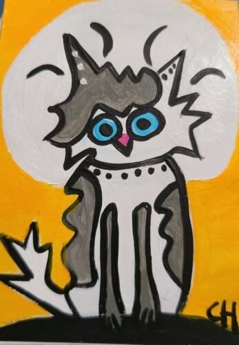 Aceo Cat "what The Fluff?"  Acrylic 2000-now