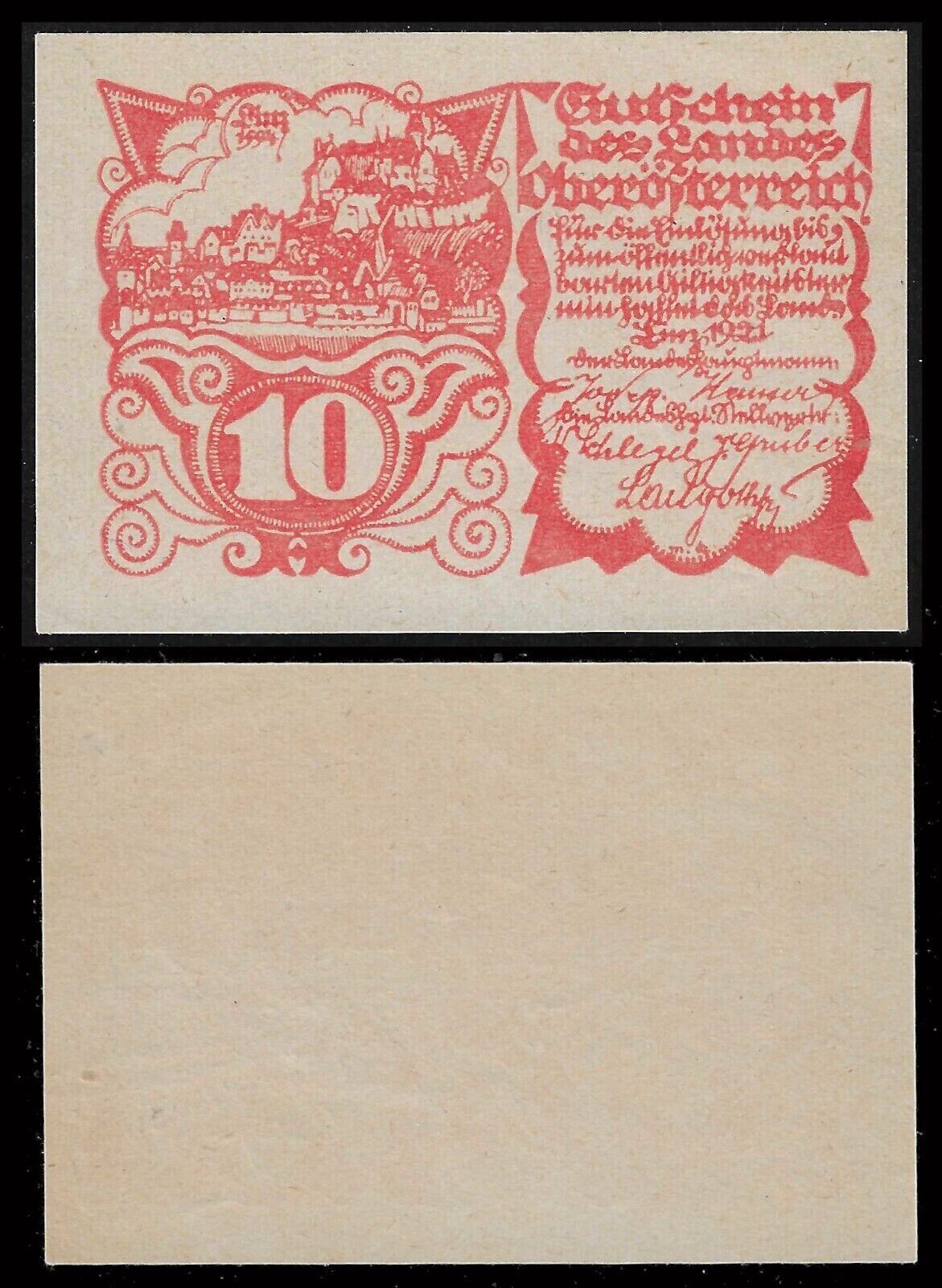 1921 Upper Austria 10 Heller Note, Unc