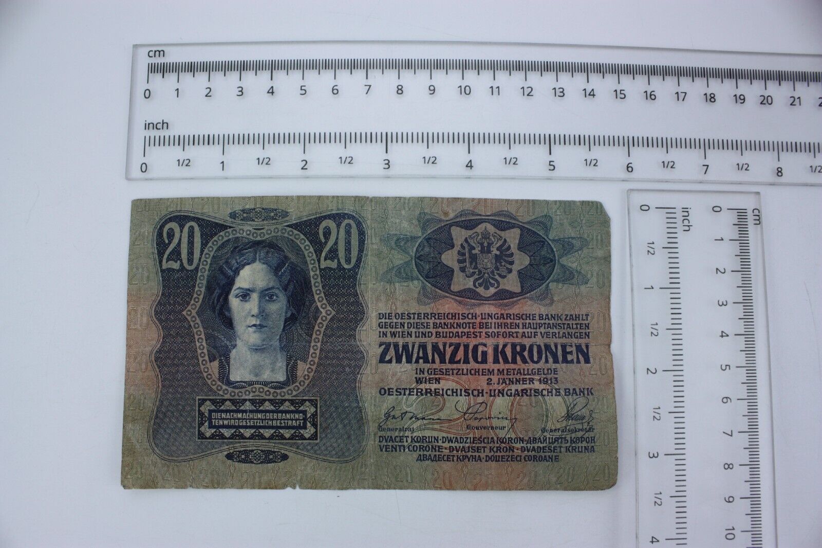Austria 20 Krone Banknote 1913 P-13 Bill Note World Paper Money Vg 10