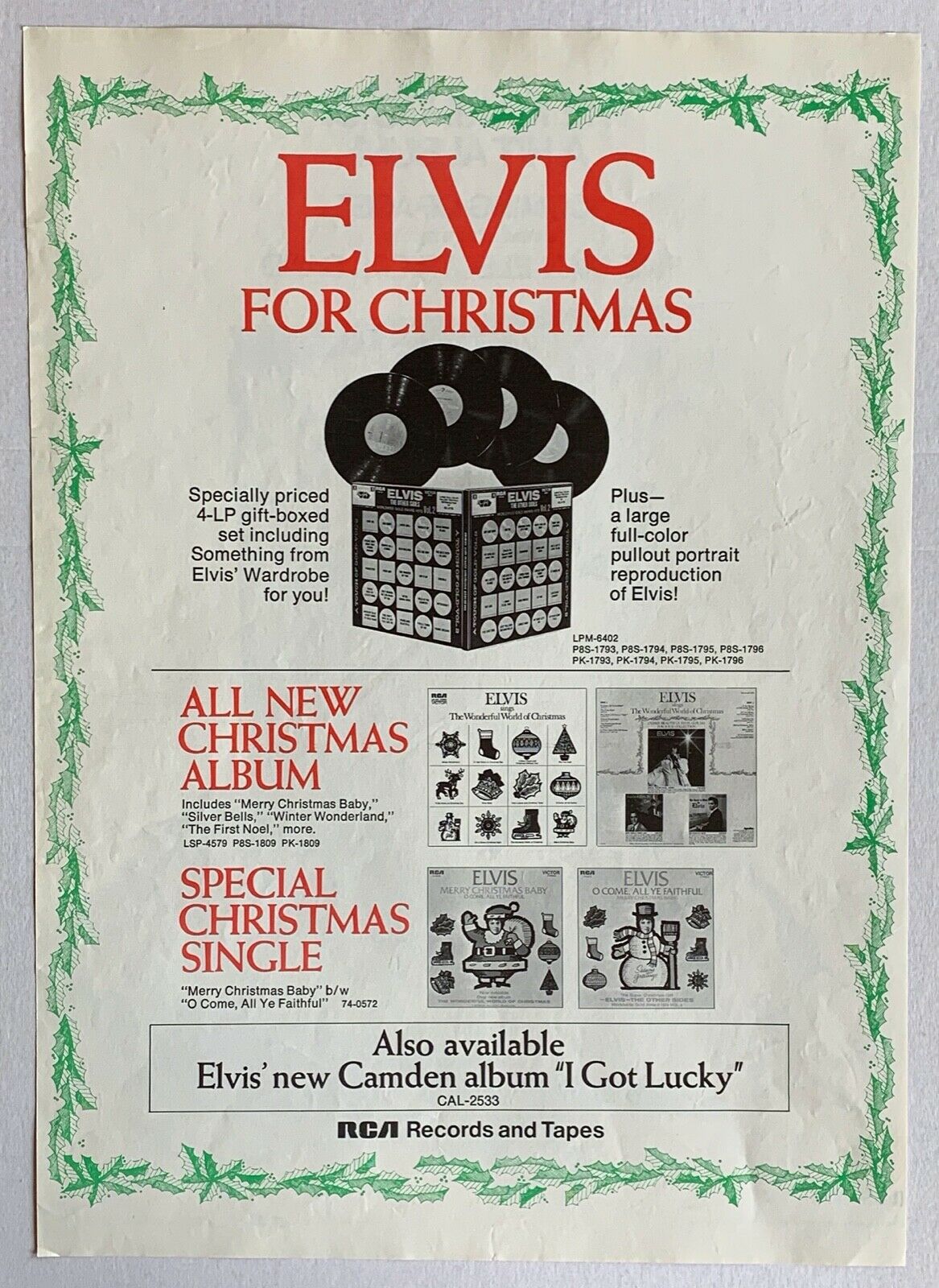 Elvis Presley Vintage 1971 Poster Advert For Christmas