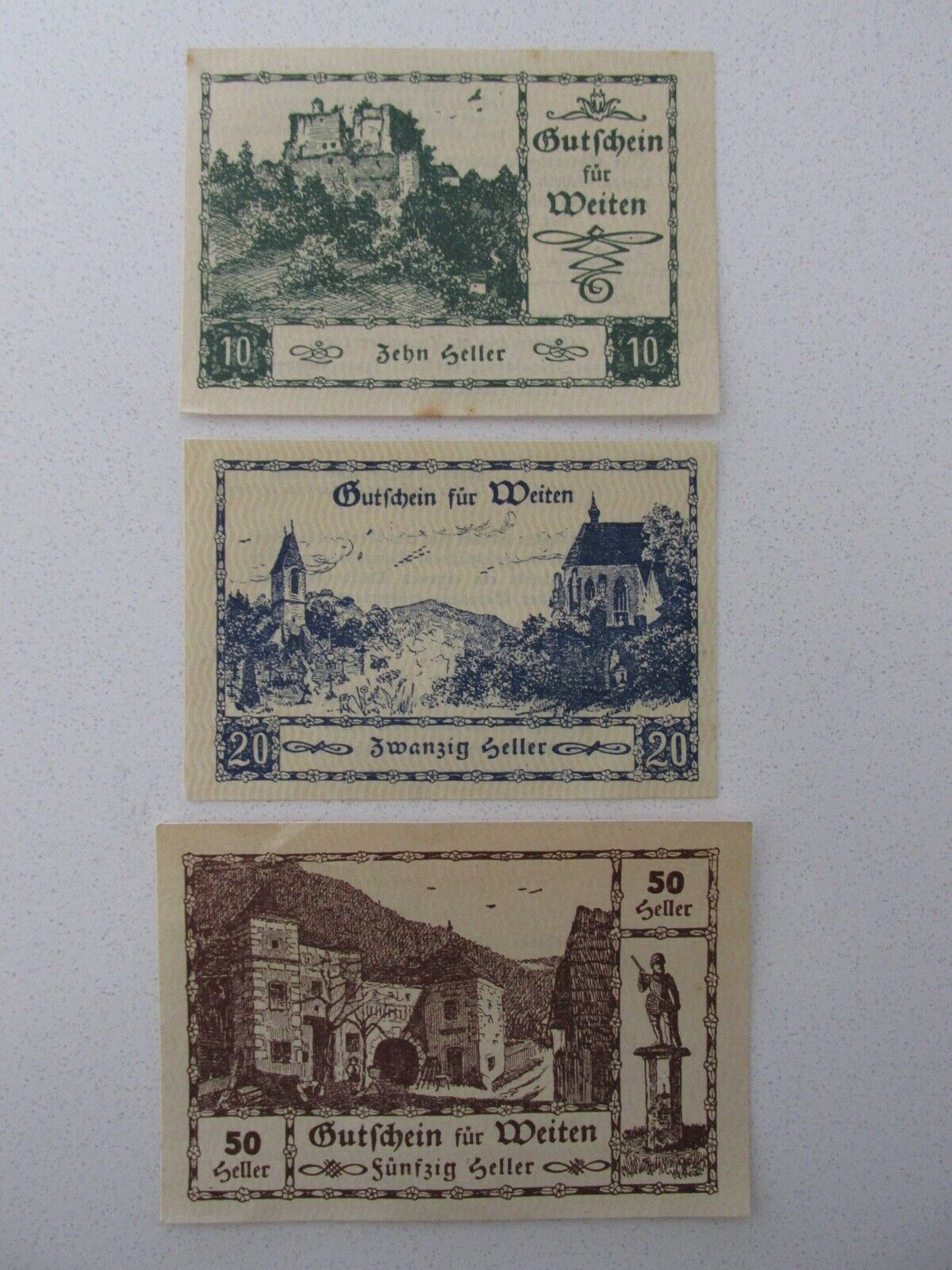 1920 Weiten (austria) 10/20/50 Heller Notes Lot Of 3