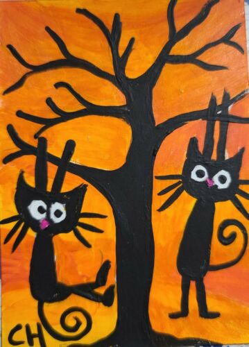 Aceo Cat "sunny Sunset Swingers"  Acrylic 2000-now