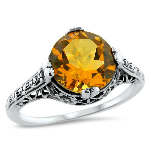 Antique Filigree Style Golden Lab Citrine 925 Sterling Silver Ring Sz 8.75  #645