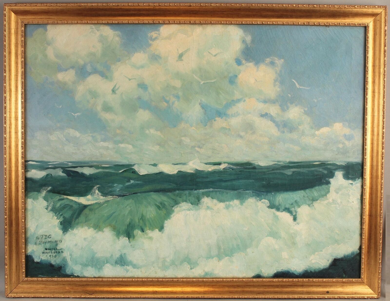 Lrg 1928 Antique Walter Whitehead American  Impressioinst Seascape Oil Painting