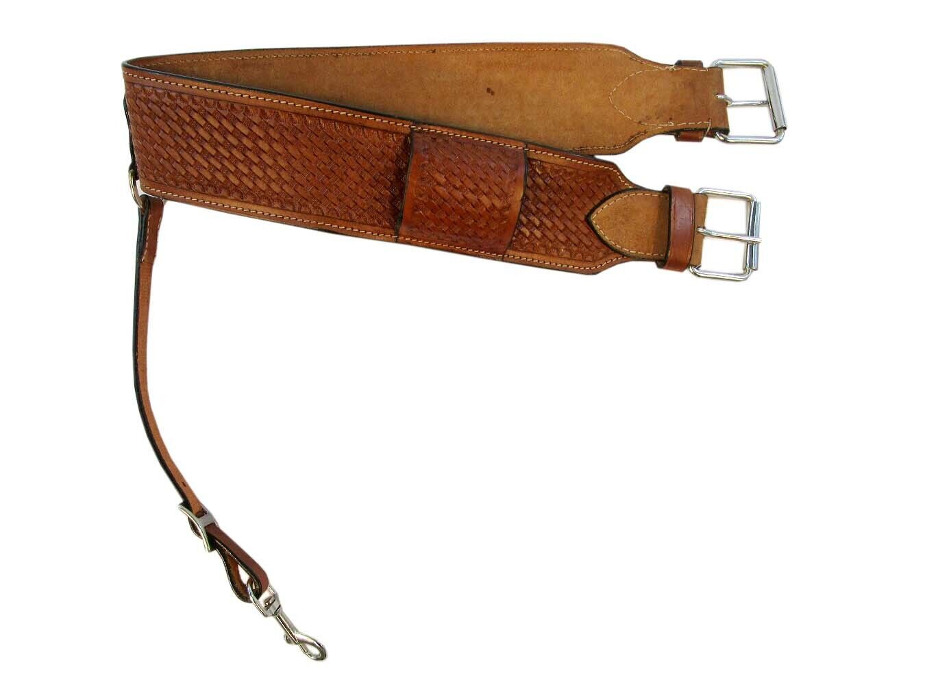 Used Basketweave Leather Tooled Horse Saddle Rear Cinch Girth Basket Weaved