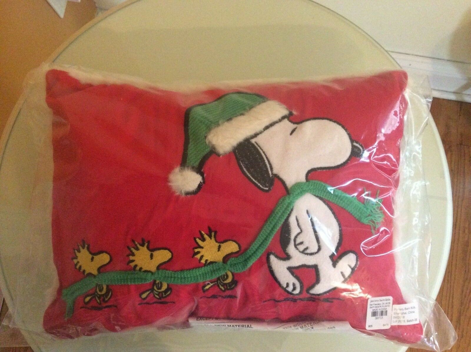 Pottery Barn Kid Peanuts Snoopy Holiday Pillow Christmas Dog Winter Gift Bed New